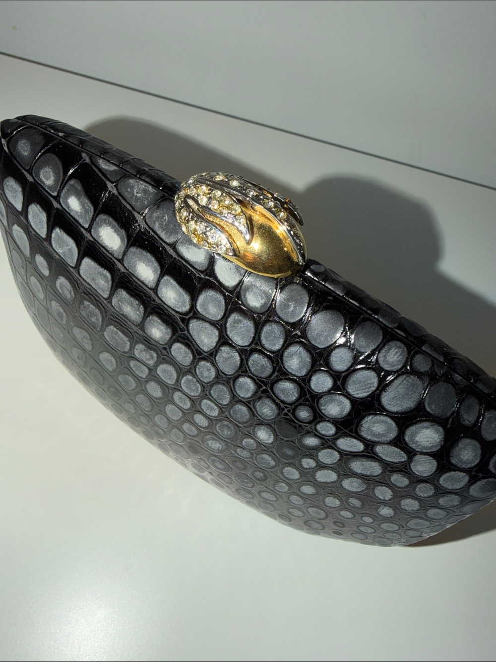 Vintage RODO Italy black croc embossed leather clutch shoulder bag - Picture 4 of 14